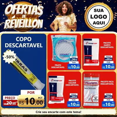 Modelo de Rede Social para Feed Facebook com o tema Ofertas de Réveillon para Embalagens