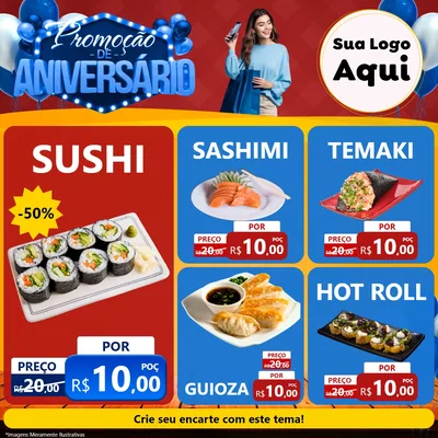 Modelo de Rede Social para Feed Facebook com o tema Promoção de Aniversário para Comida japonesa