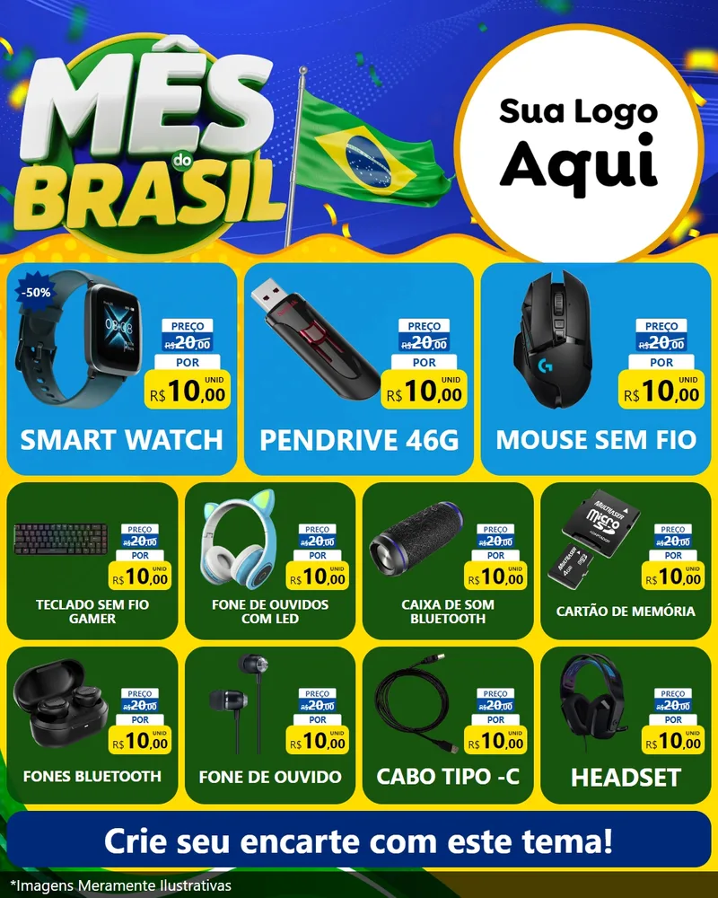 Modelo de Rede Social para Feed Instagram com o tema Mês do Brasil para Informática