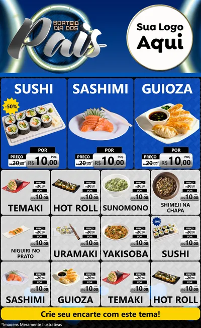 Modelo de Encarte para Encarte Grande com o tema Sorteio Dia Dos Pais para Comida japonesa