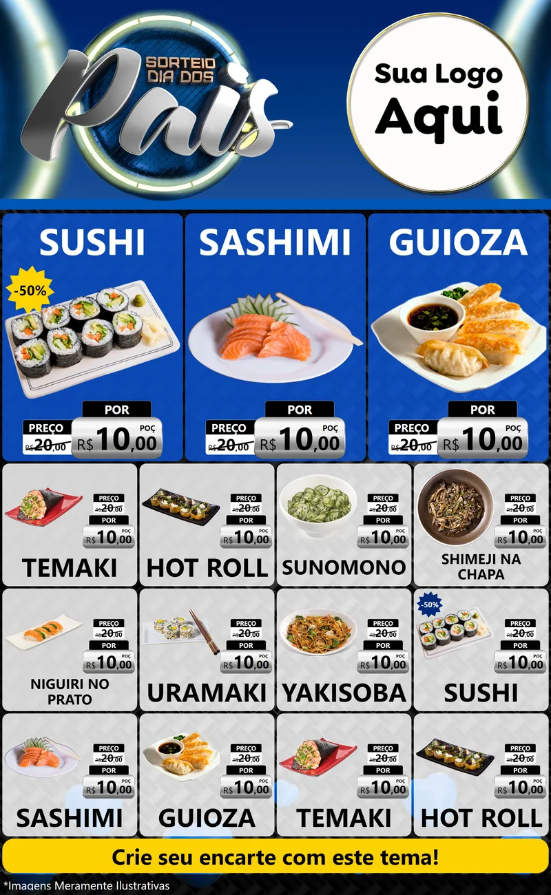 Modelo de Encarte para Encarte Grande com o tema Sorteio Dia Dos Pais para Comida japonesa