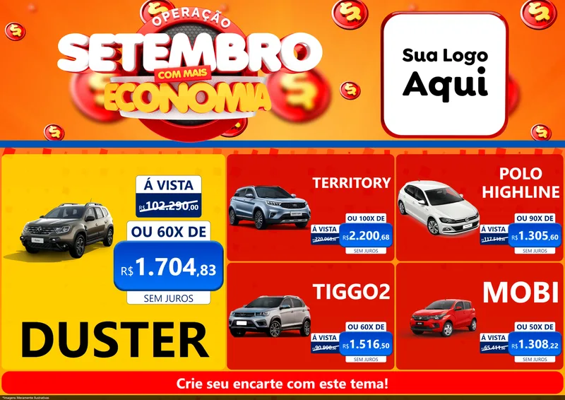 Modelo de Encarte para Encarte A4 Horizontal com o tema Operação Setembro Com Muita Economia para Concessionaria de Carros
