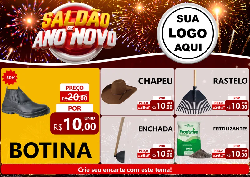Modelo de Encarte para Encarte A4 Horizontal com o tema Saldão de Ano Novo para Agropecuária