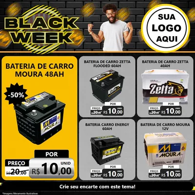 Modelo de Rede Social para Feed Facebook com o tema Black Week para Baterias Elétricas