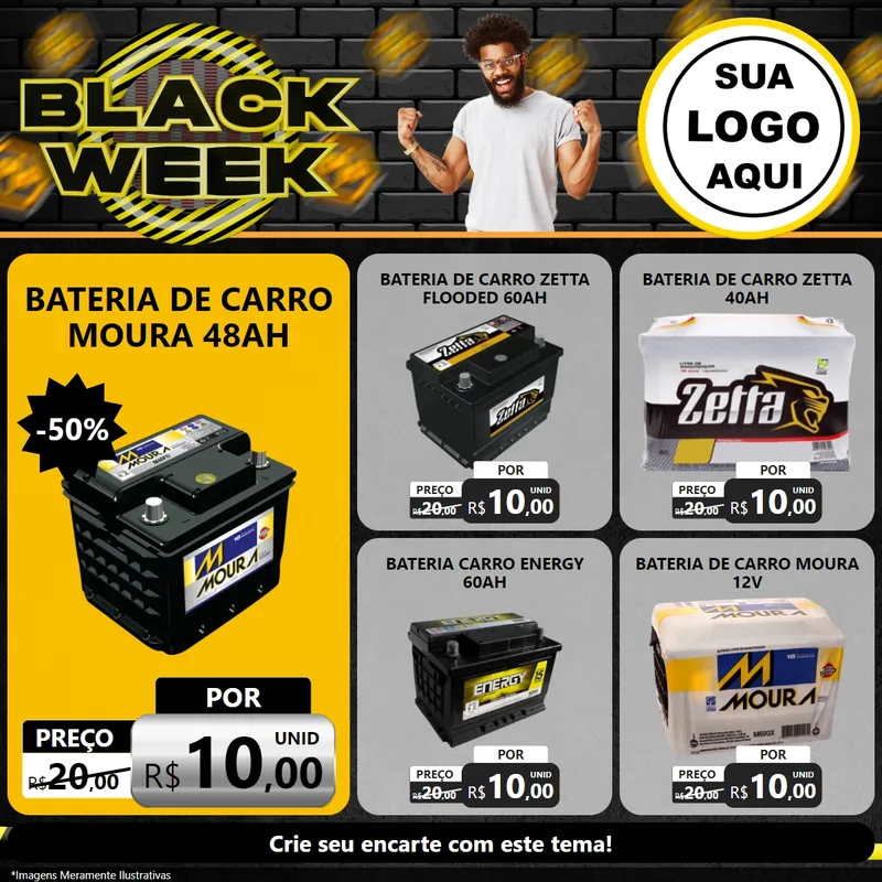 Modelo de Rede Social para Feed Facebook com o tema Black Week para Baterias Elétricas