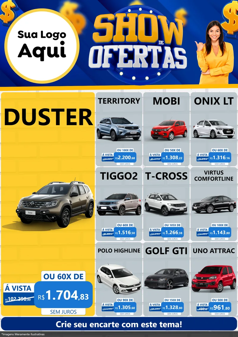 Modelo de Encarte para Encarte A4 Vertical com o tema Show de Ofertas para Concessionaria de Carros