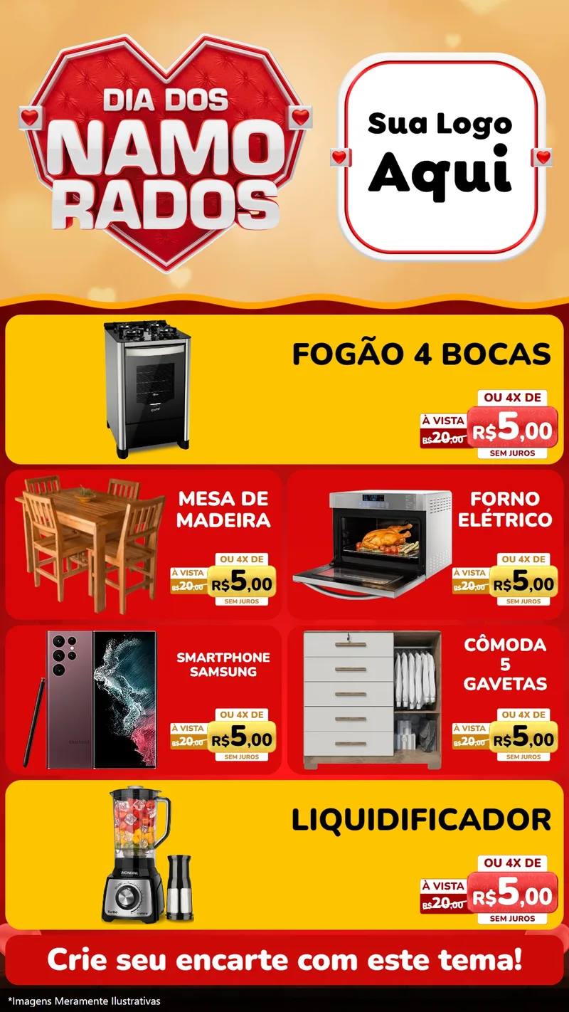 Modelo de TV para TV Vertical com o tema Dia dos Namorados para Móveis e Eletro