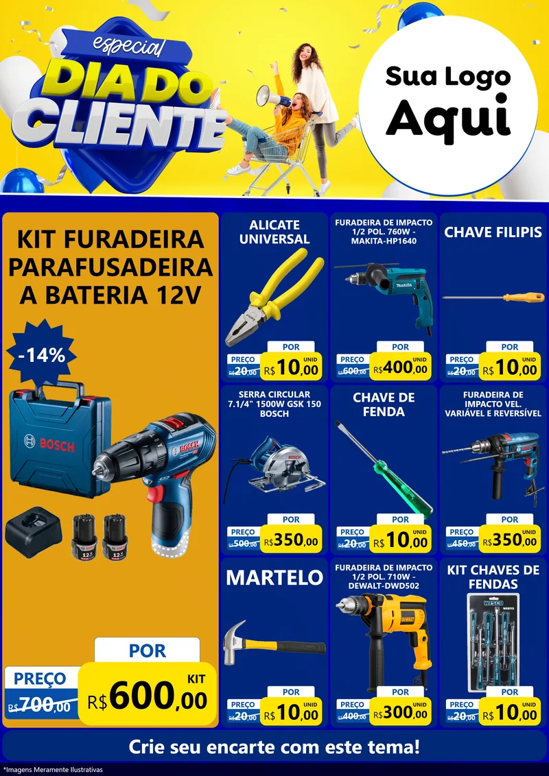 Modelo de Encarte para Encarte A4 Vertical com o tema Especial Dia do Cliente para Maquinas e Ferramentas