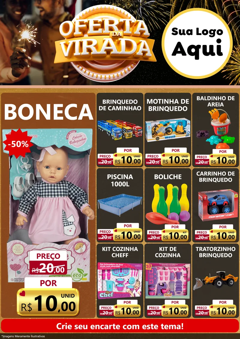 Modelo de Encarte para Encarte A4 Vertical com o tema Oferta da Virada para Brinquedos
