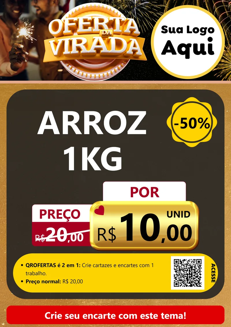 Modelo de Cartaz para Cartaz A4 Vertical com o tema Oferta da Virada para Supermercado