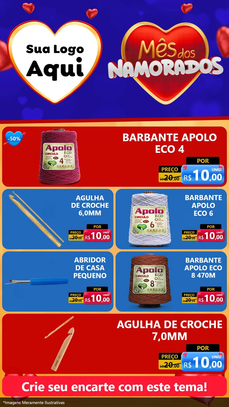 Modelo de TV para TV Vertical com o tema Mês dos Namorados para Armarinho e Aviamentos