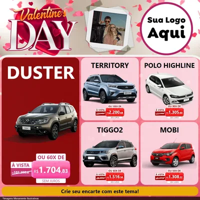 Modelo de Rede Social para Feed Facebook com o tema Valentine's Day para Concessionaria de Carros