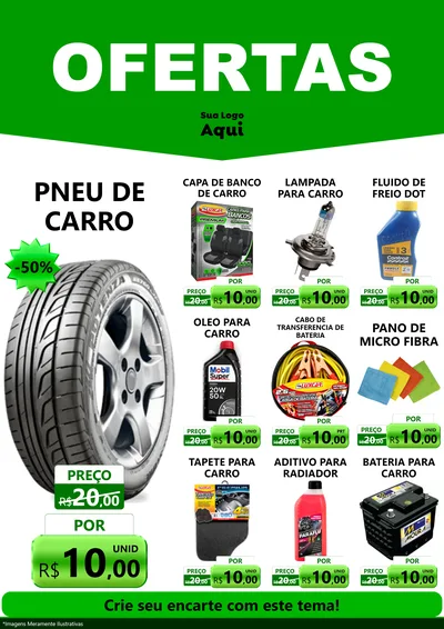 Modelo de Encarte para Encarte A4 Vertical com o tema Ofertas Verde Cartaz para Auto peças