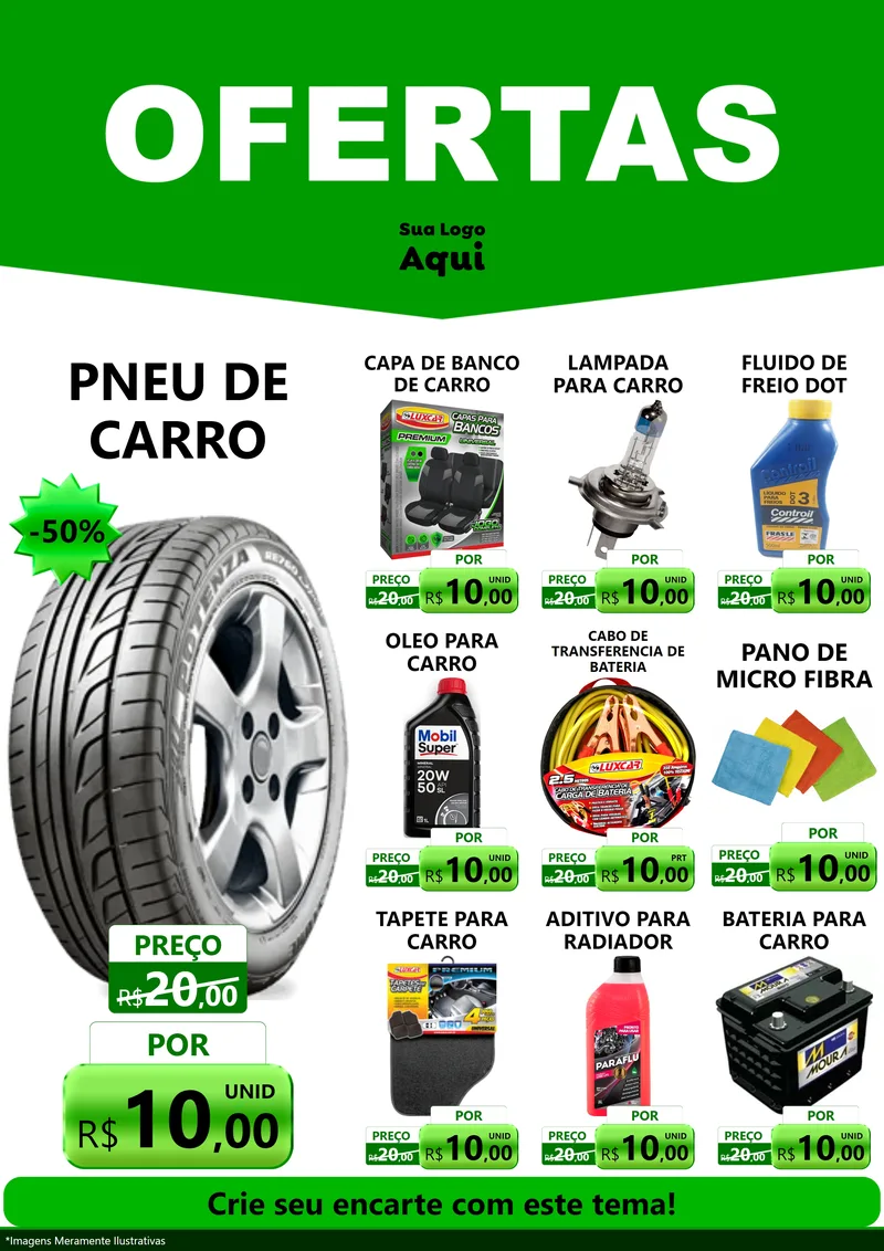 Modelo de Encarte para Encarte A4 Vertical com o tema Ofertas Verde Cartaz para Auto peças