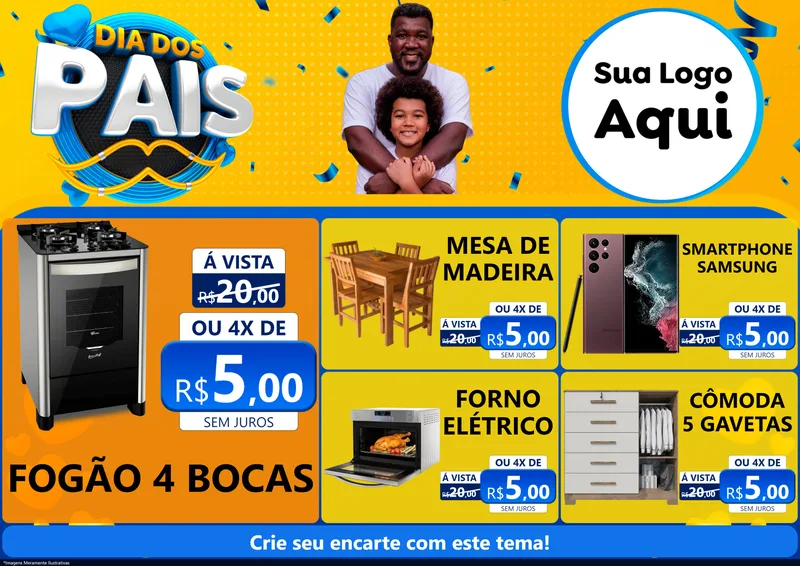 Modelo de Encarte para Encarte A4 Horizontal com o tema Dia dos Pais para Móveis e Eletro