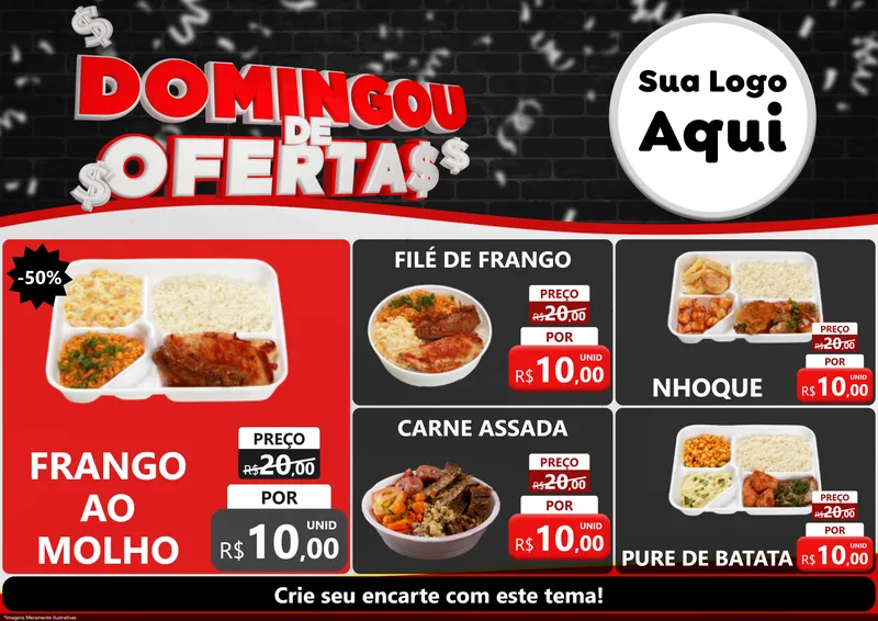 Modelo de Encarte para Encarte A4 Horizontal com o tema Domingou de Ofertas para Restaurante