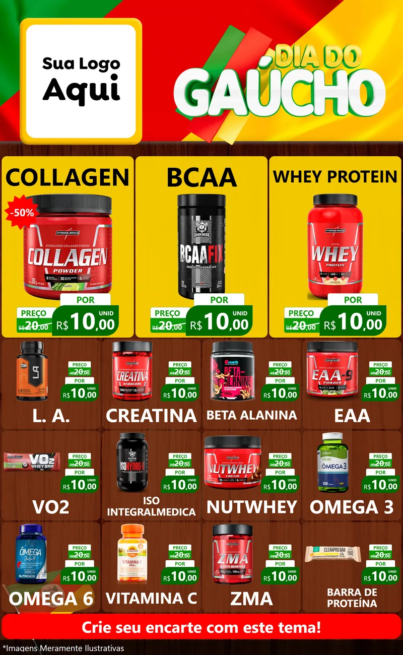 Modelo de Encarte para Encarte Grande com o tema Dia do Gaúcho para Suplementos alimentares