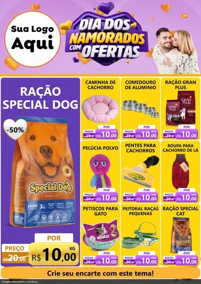 Modelo de Encarte para Encarte A4 Vertical com o tema Dia Dos Namorados Com Ofertas para Pet Shop