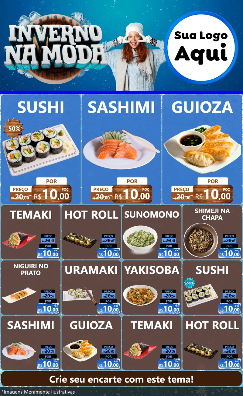 Modelo de Encarte para Encarte Grande com o tema Inverno na Moda para Comida japonesa