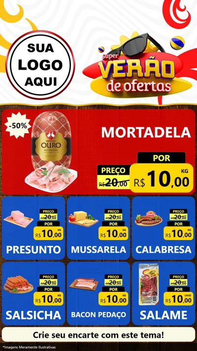 Modelo de Rede Social para Stories com o tema Super Verão de Ofertas para Frios e Laticínios