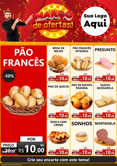 Modelo de Encarte para Encarte A4 Vertical com o tema Março de Ofertas! para Padaria