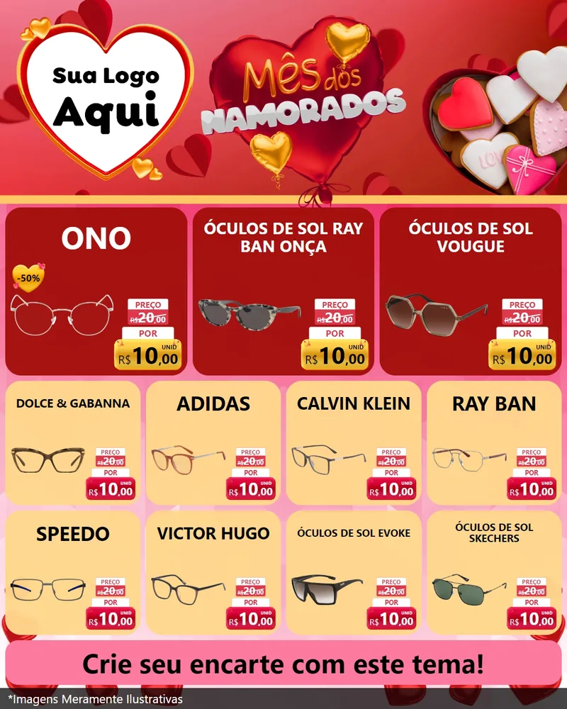 Modelo de Rede Social para Feed Instagram com o tema Mês dos Namorados para Óticas