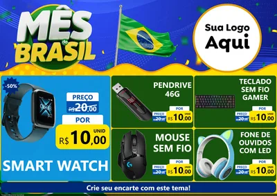Modelo de Encarte para Encarte A4 Horizontal com o tema Mês do Brasil para Informática