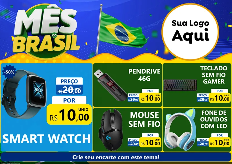 Modelo de Encarte para Encarte A4 Horizontal com o tema Mês do Brasil para Informática