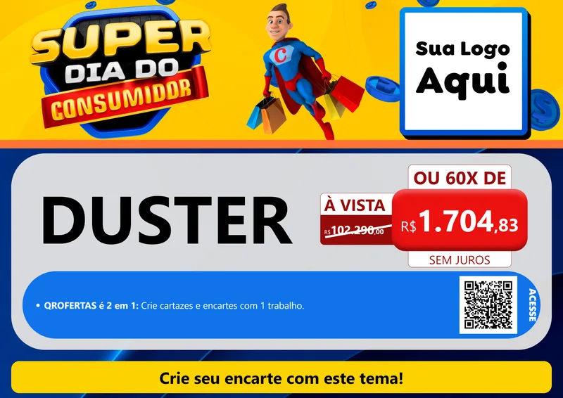 Modelo de Cartaz para Cartaz A4 Horizontal com o tema Super Dia do Consumidor para Concessionaria de Carros