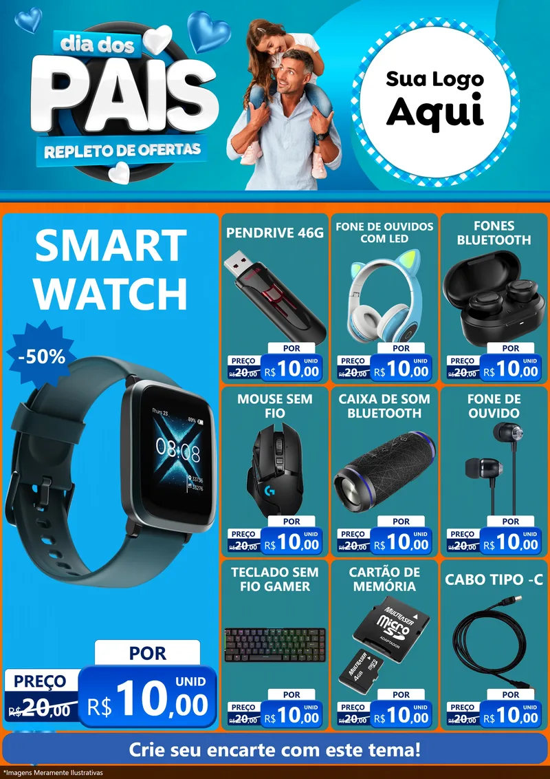 Modelo de Encarte para Encarte A4 Vertical com o tema Dia Dos Pais Repleto de Ofertas para Informática