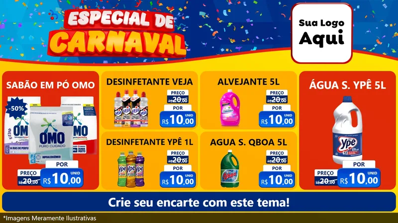 Modelo de TV para TV Horizontal com o tema Especial de Carnaval para Produtos de Limpeza