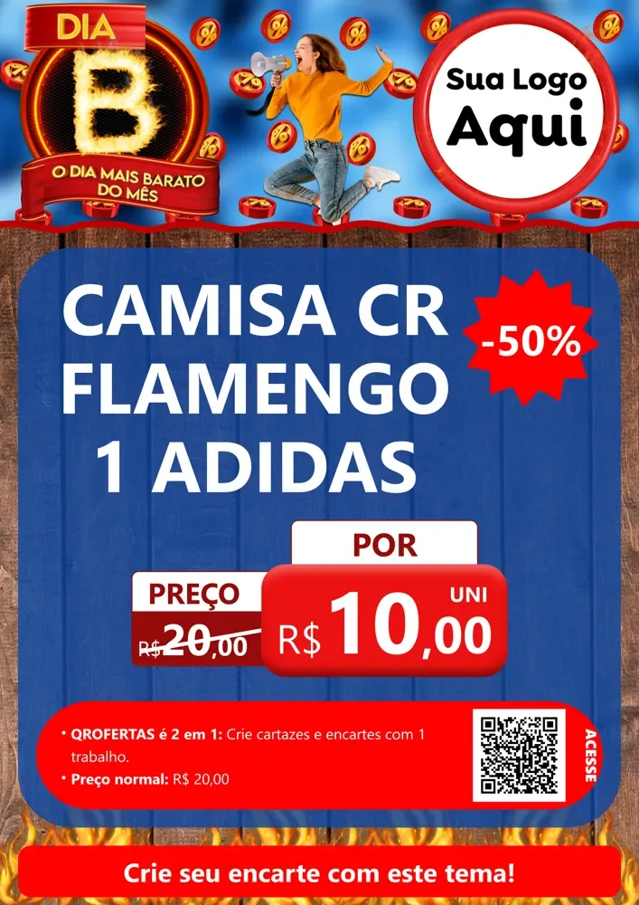 Modelo de Cartaz para Cartaz A4 Vertical com o tema Dia B - O Dia Mais Barato Do Mês para Roupas e acessórios