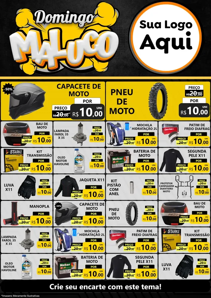 Modelo de Encarte para Encarte A4 Vertical com o tema Domingo Maluco para Moto peças