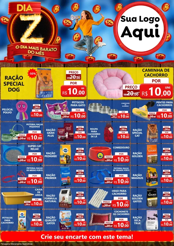 Modelo de Encarte para Encarte A4 Vertical com o tema Dia Z - O Dia Mais Barato Do Mês para Pet Shop