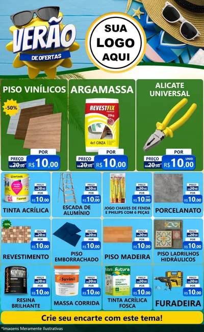 Modelo de Encarte para Encarte Grande com o tema Verão de Ofertas para Material para Construção