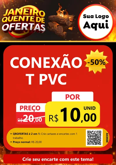 Modelo de Cartaz para Cartaz A4 Vertical com o tema Janeiro Quente de Ofertas para Tubos e conexões