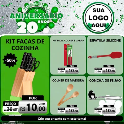 Modelo de Rede Social para Feed Facebook com o tema Promoção de Aniversário - 20 Anos para Utilidades Domésticas