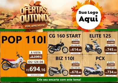 Modelo de Encarte para Encarte A4 Horizontal com o tema Ofertas de Outono - Vem, Aproveite! para Concessionaria de Motos