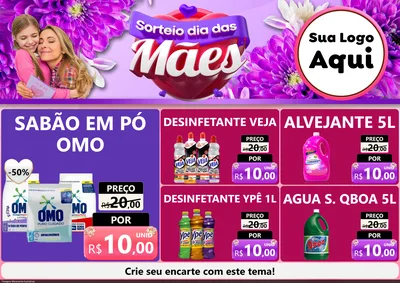 Modelo de Encarte para Encarte A4 Horizontal com o tema Sorteio Dia das Mães para Produtos de Limpeza
