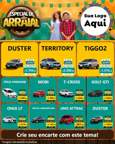 Modelo de Rede Social para Feed Instagram com o tema Especial De Arraial para Concessionaria de Carros