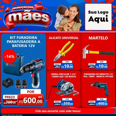 Modelo de Rede Social para Feed Facebook com o tema Promoção das Mães para Maquinas e Ferramentas