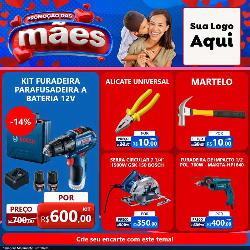 Modelo de Rede Social para Feed Facebook com o tema Promoção das Mães para Maquinas e Ferramentas