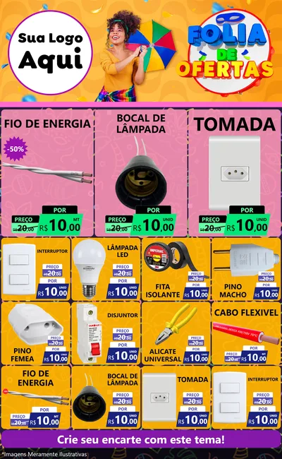 Modelo de Encarte para Encarte Grande com o tema Folia de Ofertas para Materiais Elétricos