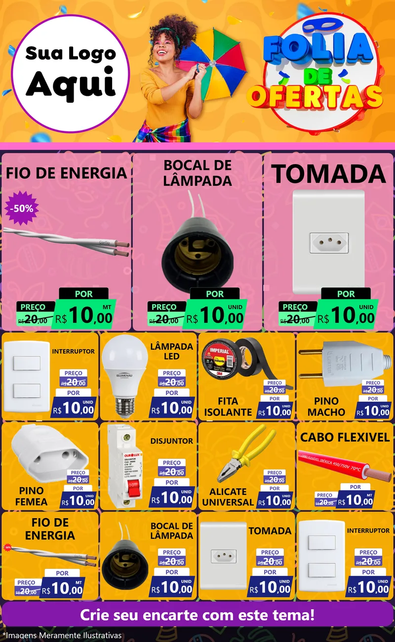 Modelo de Encarte para Encarte Grande com o tema Folia de Ofertas para Materiais Elétricos