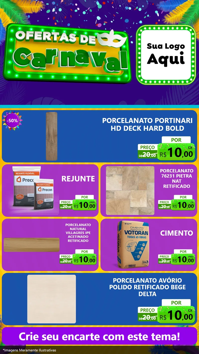 Modelo de TV para TV Vertical com o tema Ofertas de Carnaval para Pisos e revestimentos
