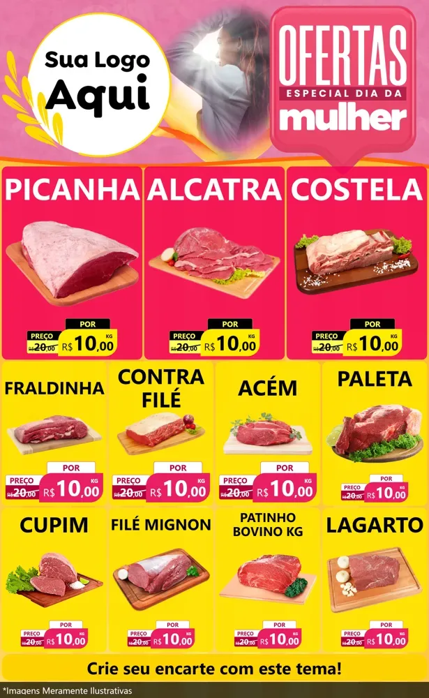 Modelo de Encarte para Encarte Grande com o tema Ofertas - Especial Dia Das Mulheres para Açougue