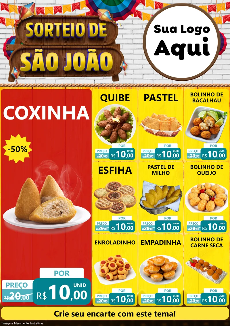 Modelo de Encarte para Encarte A4 Vertical com o tema Sorteio de São João para Salgadaria