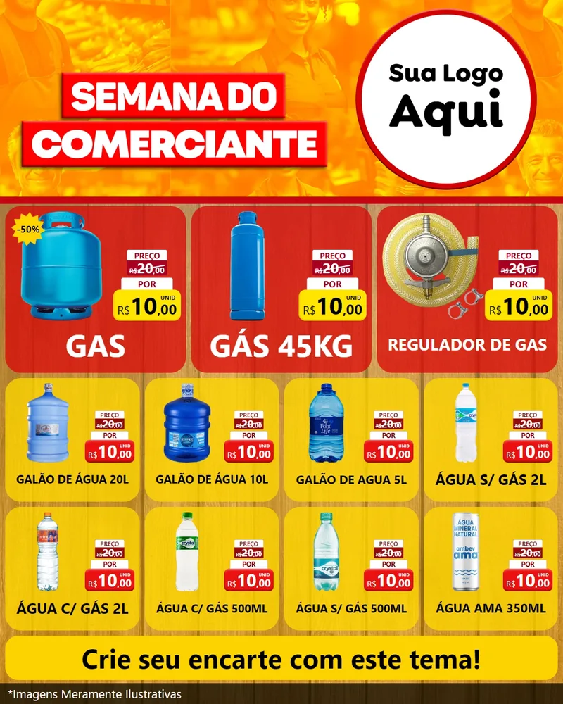 Modelo de Rede Social para Feed Instagram com o tema Semana do Comerciante para Água e gás