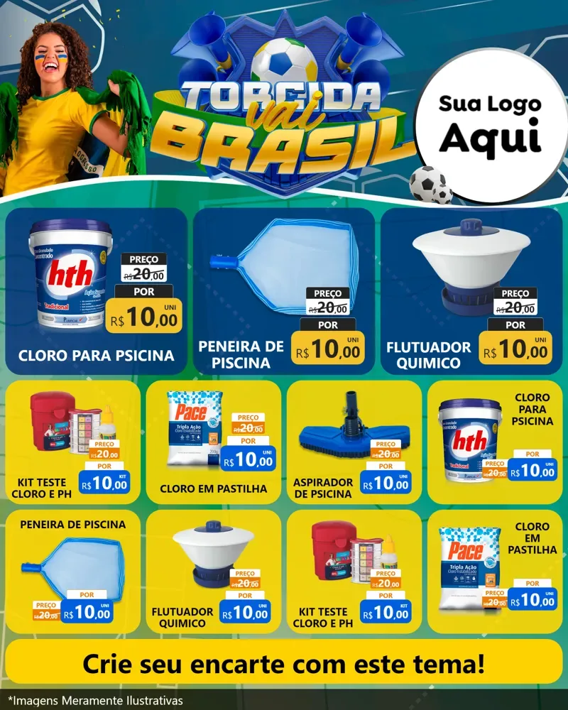 Modelo de Rede Social para Feed Instagram com o tema Torcida Vai Brasil - Copa para Produtos para Piscina