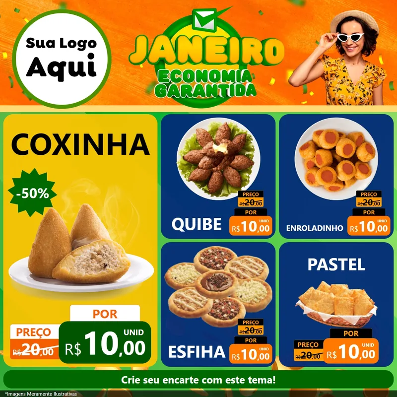 Modelo de Rede Social para Feed Facebook com o tema Janeiro - Economia Garantida para Salgadaria